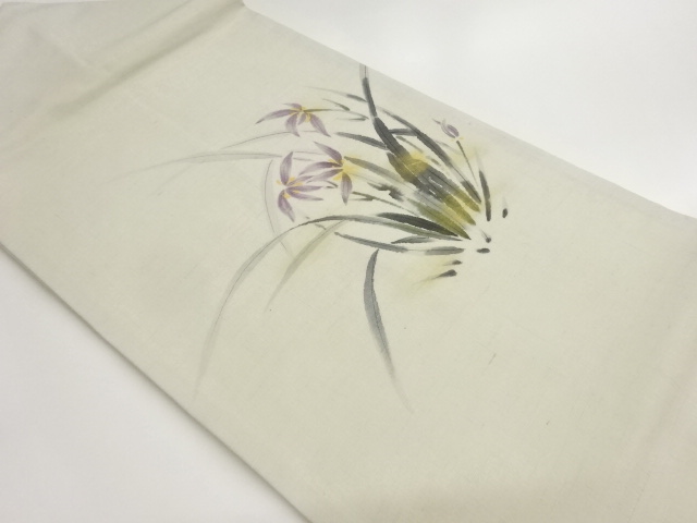 作家物　手織り紬金彩花葉模様名古屋帯